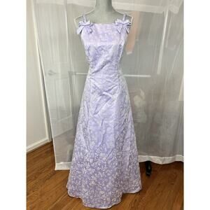 Vintage Roberta for Dillards purple prom dress sz SM velvet floral pattern bow